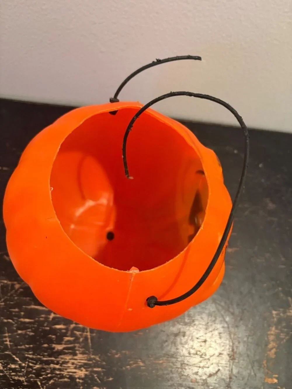 Vintage Orange Plastic Pumpkin Halloween Candy Bucket Smiling Jack-O-Lantern